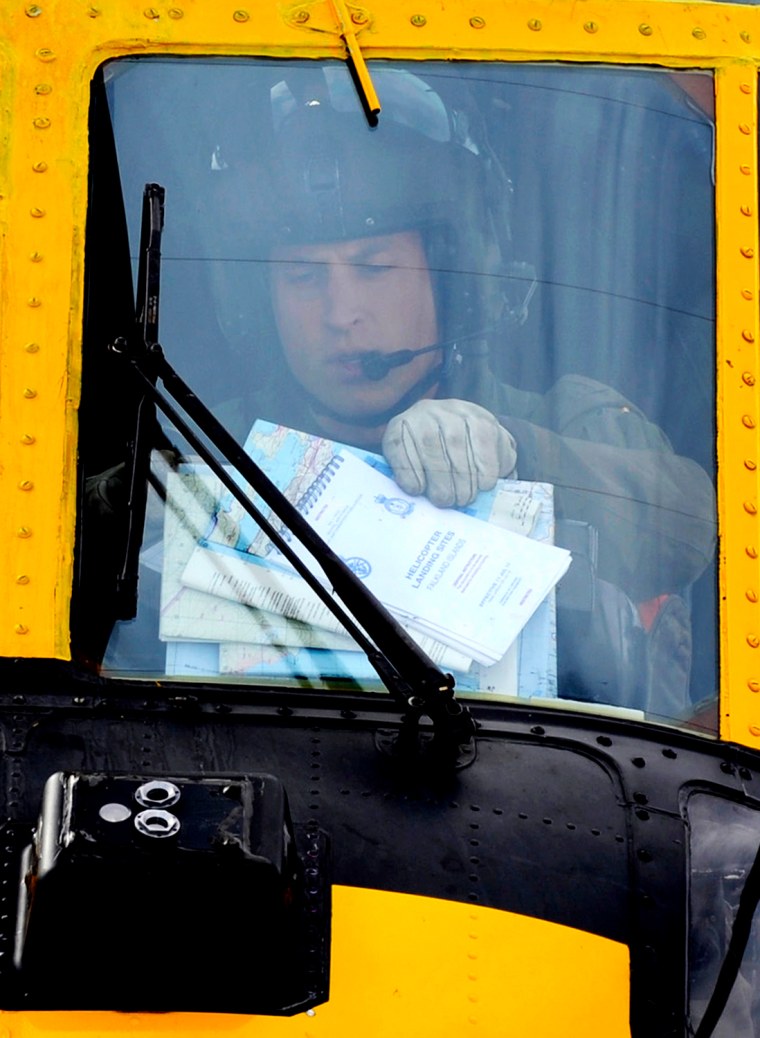 Image: Britain's Prince William prepares for his first sortie at the Mount Pleasant Complex on the Falkland Islands